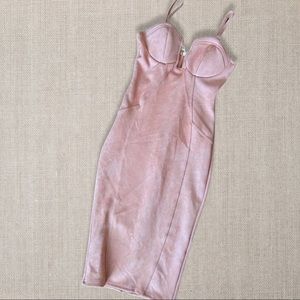 Pink suede stretch midi dress S